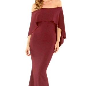 Burgundy Offshoulder cape dress